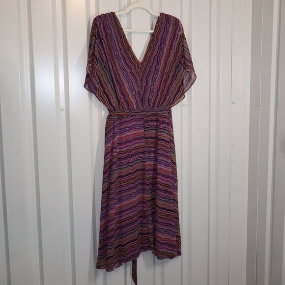 Maison Tara Womens Pink Purple Striped Crossover Top V Neck Dress size 24W EUC - Picture 2 of 9